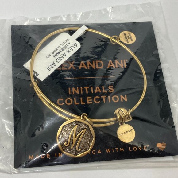 NWT Alex and Ani Letter M Initial Charm Bracelet Gold tone - Picture 1 of 2